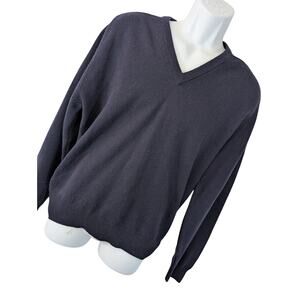 L.L. BEAN! LUXURIOUS NAVY BLUE 100% LAMBSWOOL KNIT V NECK SWEATER! SZ M
